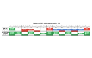Planning entraînements vacances d'Avril 2026